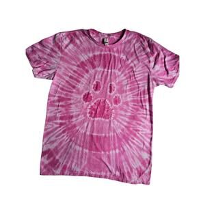 Threadfast Pink Dog Paw Print Tie Dye Short Sleeve T-Shirt Unisex Size Large